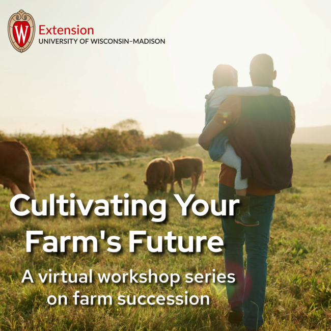 Man holding a young girl on his hip, both facing away towards a pasture with several beef cattle grazing.