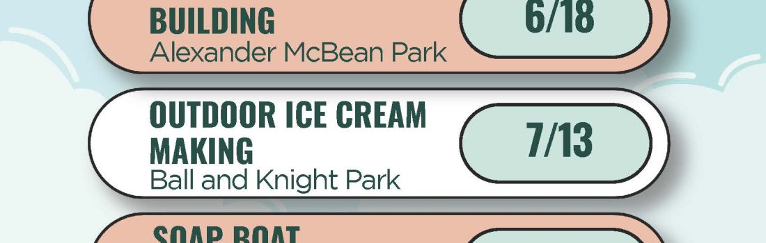 pop up in park flyer with dates, 6/11,6/18, 7/13, 7/20, 08/03, 8/13, at 1pm